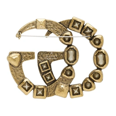 Shop Gucci Gold Marmont Brooch In 8512 Metal