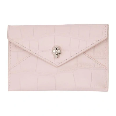 Shop Alexander Mcqueen Pink Croc Envelope Card Holder In 5823 Baby P