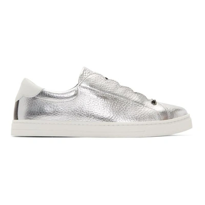 Shop Fendi Silver Metallic Knit Logo Sneakers In F12xr Silve