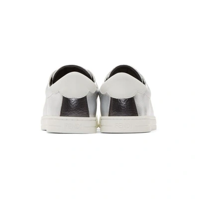 Shop Fendi Silver Metallic Knit Logo Sneakers In F12xr Silve