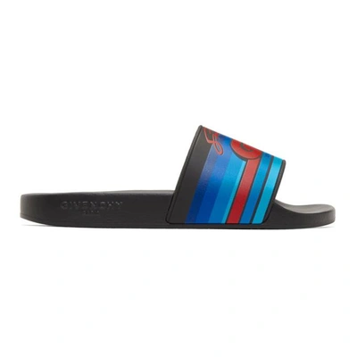 Shop Givenchy Black Gv World Tour Motocross Pool Slides In 981bl/bk/rd