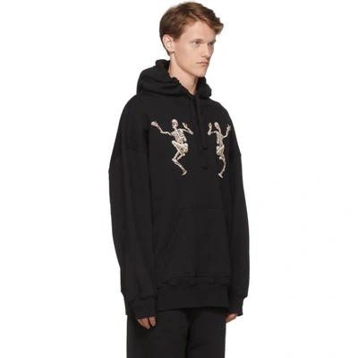 Shop Alexander Mcqueen Black Embroidered Dancing Skeleton Hoodie In 1000deepblk