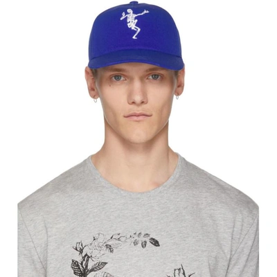 Shop Alexander Mcqueen Blue Dancing Skeleton Cap In 4367workblu