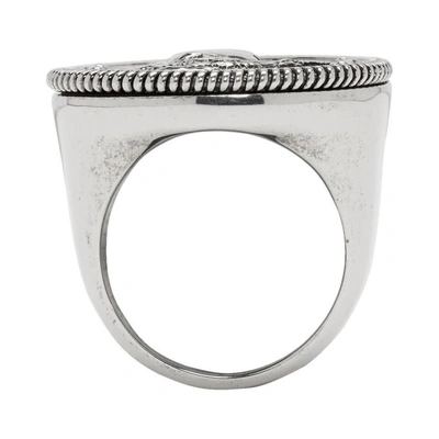 Shop Alexander Mcqueen Silver Crow Medallion Ring In 0446 Silver
