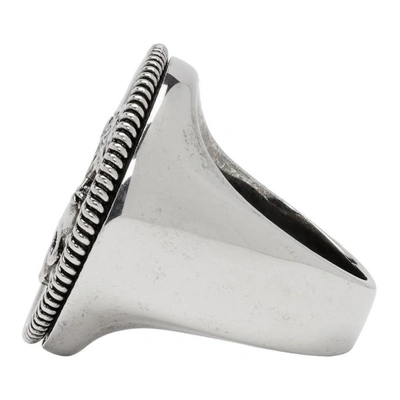 Shop Alexander Mcqueen Silver Crow Medallion Ring In 0446 Silver