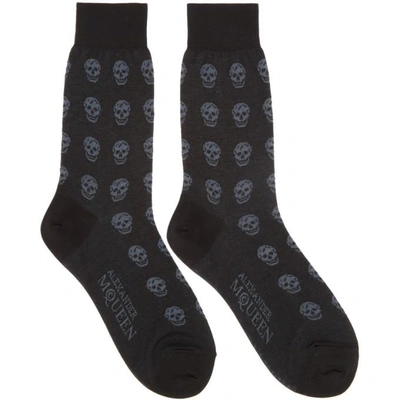 Shop Alexander Mcqueen Black And Grey Short Skull Socks In 1062blackgr