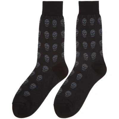 Shop Alexander Mcqueen Black And Grey Short Skull Socks In 1062blackgr