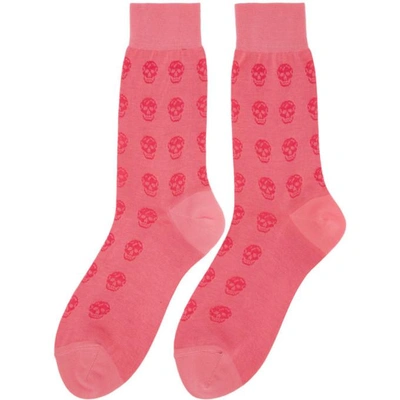 Shop Alexander Mcqueen Pink Short Skull Socks In 5972pink