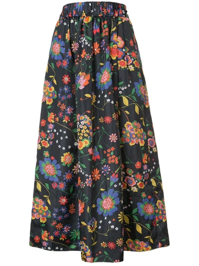 Shop Tibi Floral Print Full Skirt In Black