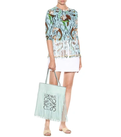 Shop Loewe X Paula's Ibiza Fringe Cotton T-shirt In Turquoise