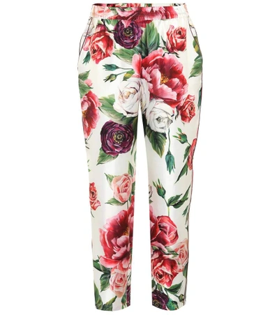 Shop Dolce & Gabbana Floral Silk Twill Pants In Multicoloured