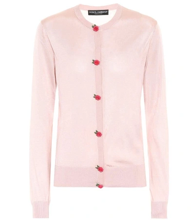 Shop Dolce & Gabbana Embellished Silk Cardigan In Pink