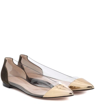 Shop Gianvito Rossi Exclusive To Mytheresa.com - Plexi Leather And Suede Ballerinas In Gold