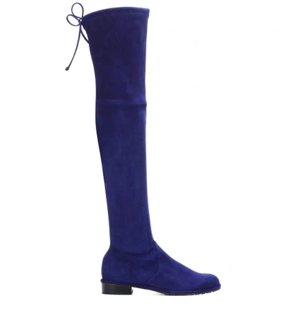 Shop Stuart Weitzman Lowland Suede Over-the-knee Boots In Blue