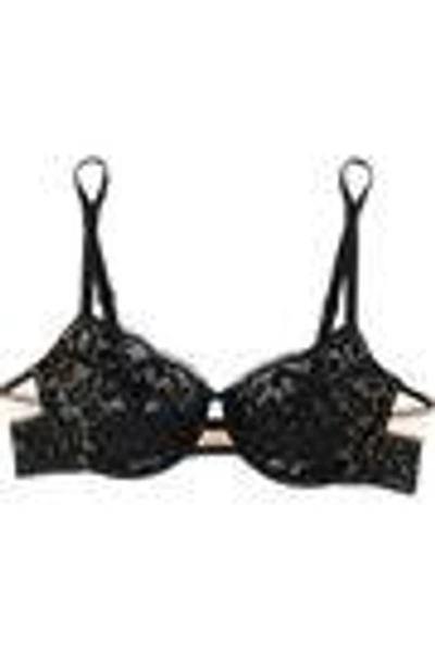 Shop Calvin Klein Underwear Woman Tease Tulle-trimmed Stretch-lace Balconette Bra Black