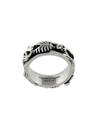 Shop Alexander Mcqueen Skeleton Ring In Metallic