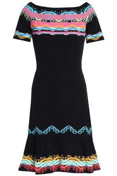 Shop Peter Pilotto Woman Fluted Jacquard-knit Dress Black