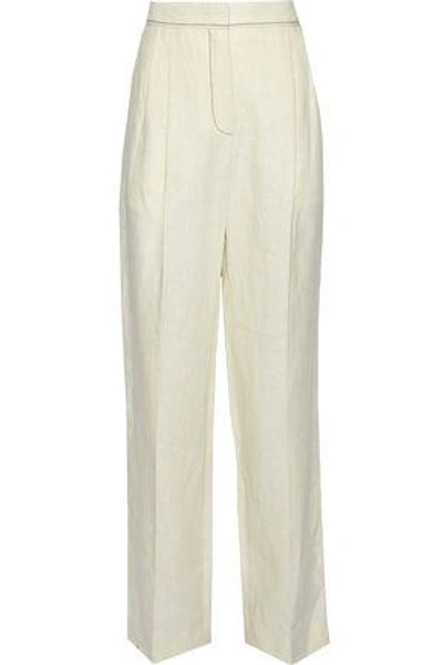 Shop Sonia Rykiel Woman Pleated Linen Wide-leg Pants Ivory