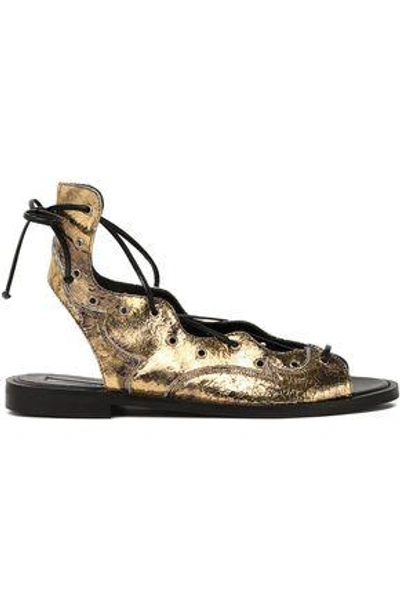 Shop Mcq By Alexander Mcqueen Woman Metallic Lace-up Snake-effect Leather Sandals Gold