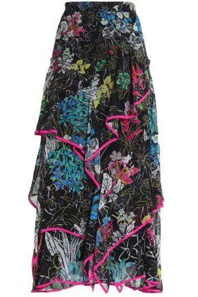 Shop Peter Pilotto Woman Ruffled Printed Silk-georgette Maxi Skirt Black