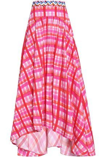Shop Peter Pilotto Woman Flared Checked Cotton-blend Poplin Midi Skirt Pink