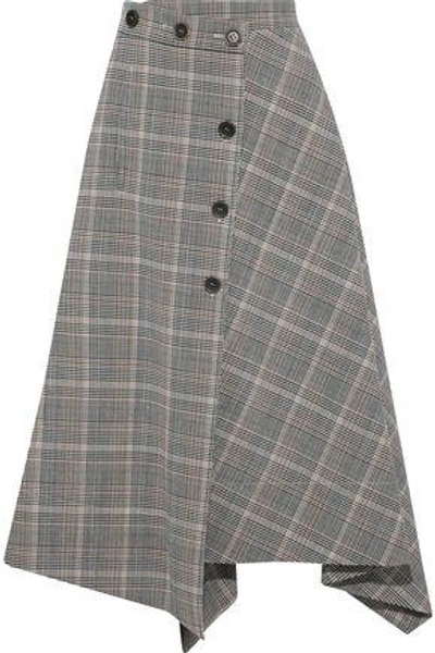 Shop Sonia Rykiel Asymmetric Houndstooth Wool-blend Midi Skirt In Gray
