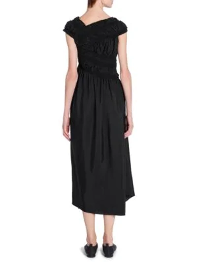 Shop Jil Sander Silk Ruched Asymmetric Midi Dress In Black