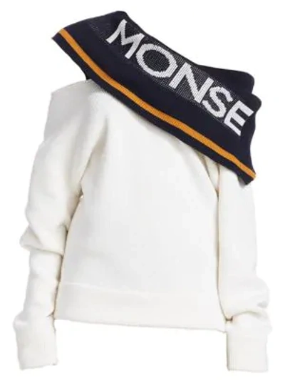 Shop Monse Twist Logo Wool Shawl Sweater In Ivory Mustard Navy
