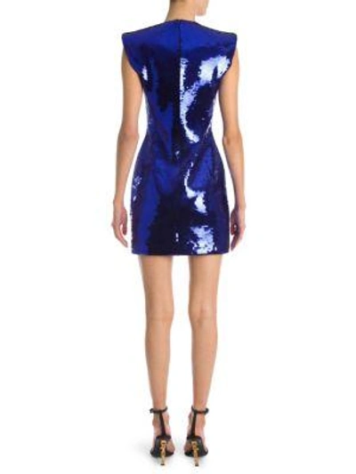 Shop Versace Sequin Deep-v Bodycon Dress In Blue
