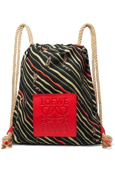 Shop Loewe Paula's Ibiza Yago Leather-trimmed Printed Cotton-canvas Backpack In Black