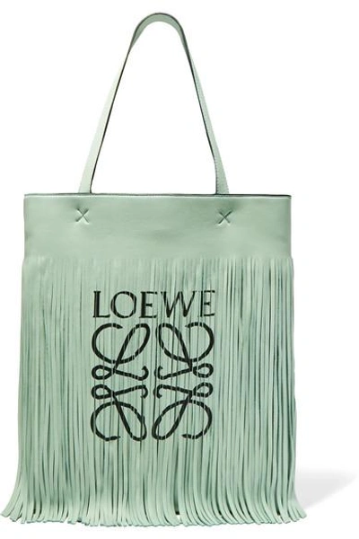 Shop Loewe + Paula's Ibiza Fringed Printed Leather Tote In Light Green