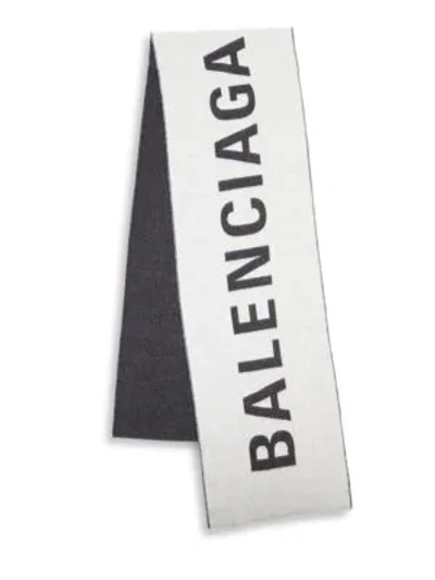 Shop Balenciaga Macro Logo Jacquard Wool Scarf In White Black