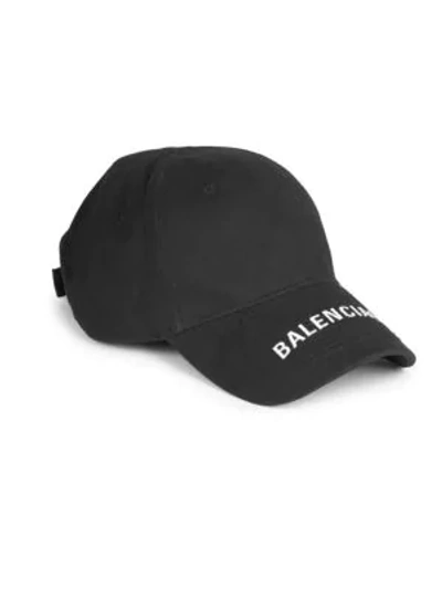 Shop Balenciaga Logo Cotton Baseball Cap In Black