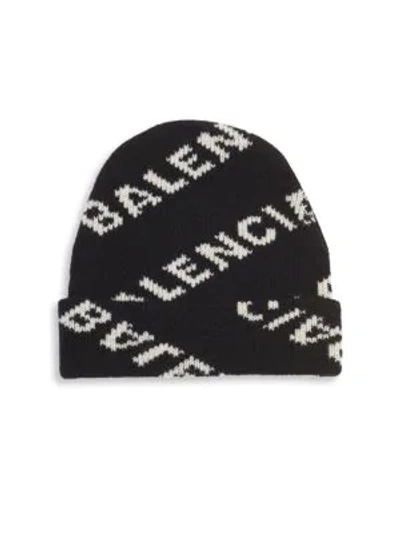 Shop Balenciaga Logo Jacquard Beanie In Black White