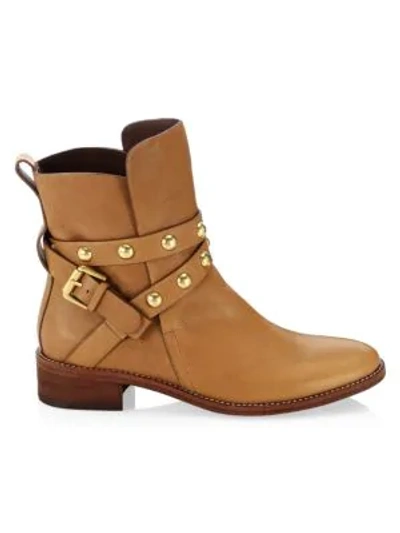 Shop See By Chloé Janis Studded Leather Ankle Boots In Tan