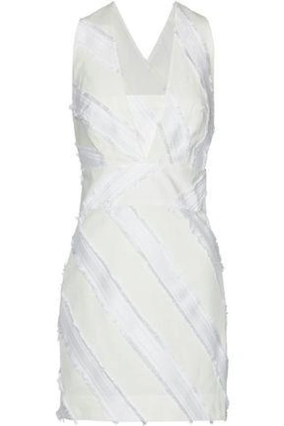 Shop Milly Woman Frayed Cotton-blend Jacquard Mini Dress Off-white