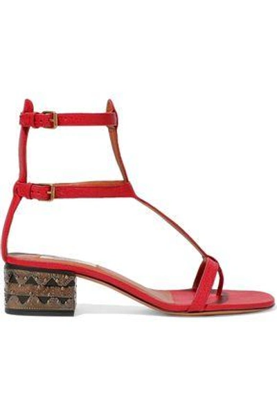 Shop Valentino Embellished Leathe Sandals In Red