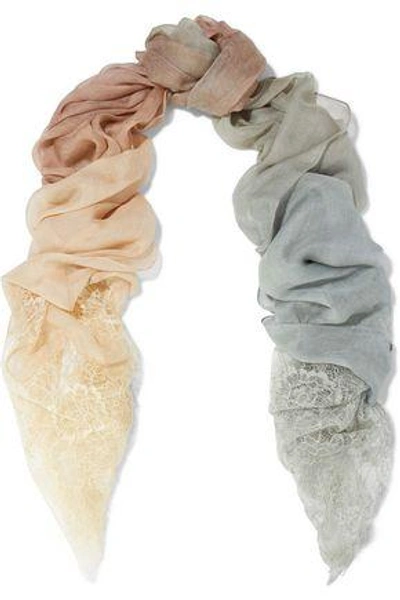 Shop Valentino Woman Chantilly Lace-trimmed Dégradé Modal And Silk-blend Scarf Multicolor