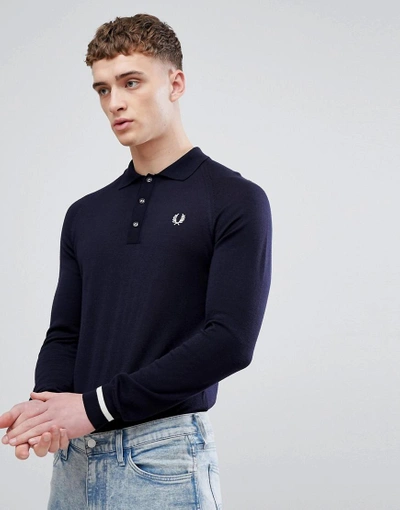 Fred Perry Reissues Tipped Cuff Long Sleeve Polo In Navy - Navy | ModeSens