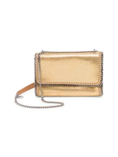 Shop Stella Mccartney Falabella Velvet Shoulder Bag In Gold