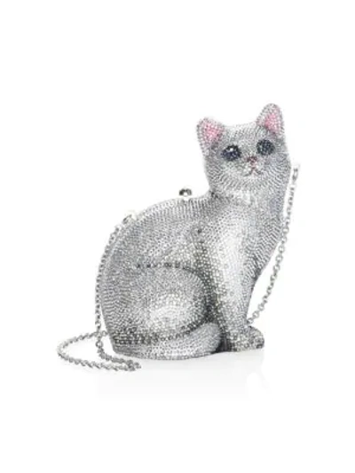 Shop Judith Leiber Marie Crystal Cat Clutch In Silver