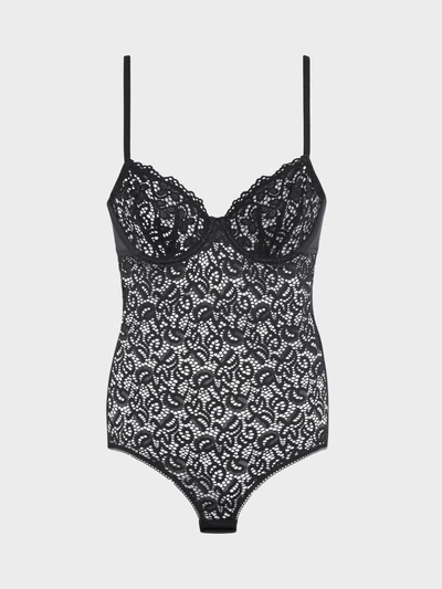 Shop Donna Karan Classic Lace Underwire Bodysuit In Black/cream