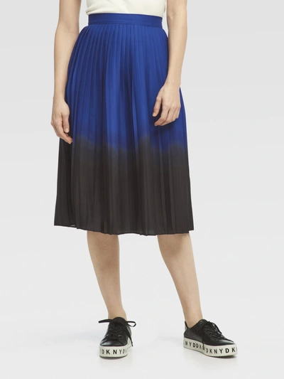 Shop Donna Karan Dip-dye Pleated Midi Skirt In Ink Blue