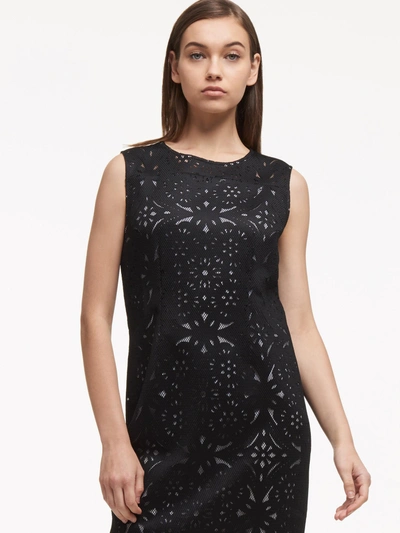 Shop Donna Karan Laser Cut Sheath Dress With Mesh In Black And White