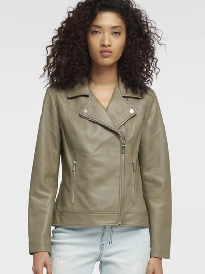 Shop Donna Karan Leather Moto Jacket In Grey