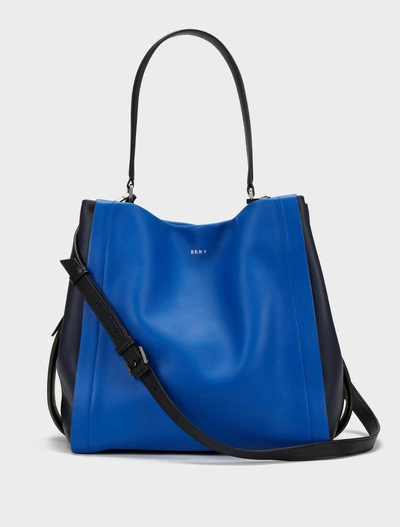 Shop Donna Karan Medium Greenwich Smooth Calf Leather Colorblock Shoulder Bag In Midnight Blue