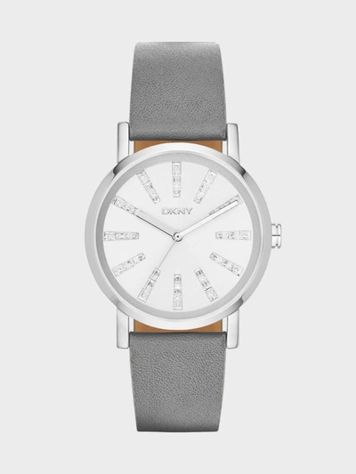 Shop Donna Karan Soho Three Hand Leather Watch - In Grey