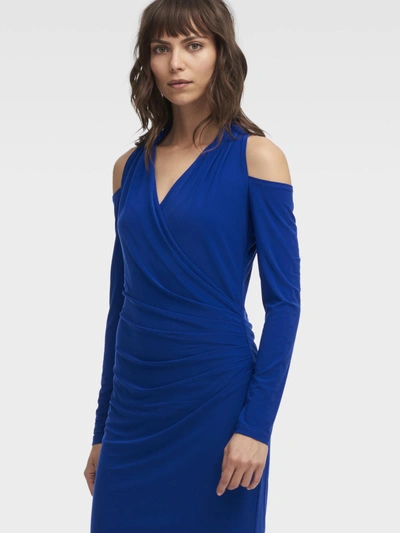 Shop Donna Karan Jersey Cold Shoulder Dress In Ink Blue