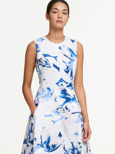 Shop Donna Karan Printed Fit-and-flare Sleeveless Dress In Eclipse