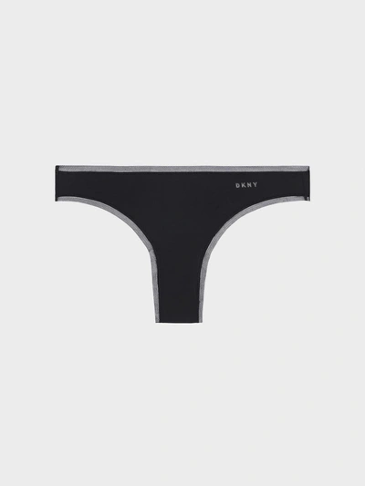 Shop Donna Karan Litewear Mesh Trim Logo Bikini Brief In Black/cream